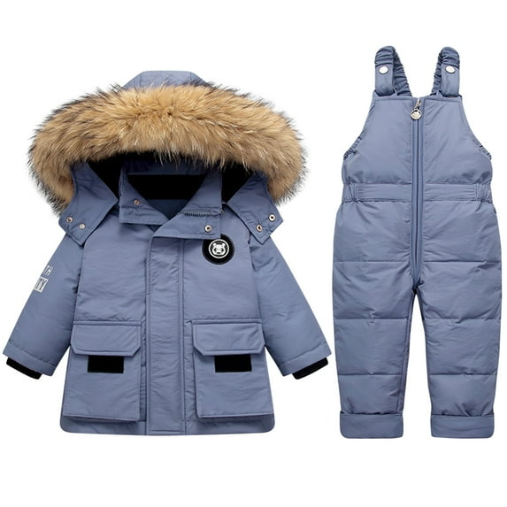 Baby Girls Snowsuit Toddler Winter Hooded Down Jacket Coat Snow Pants Kids Warm Hoodie Coat Jacket and Snow Pants Trousers 2 Pieces Ski Set