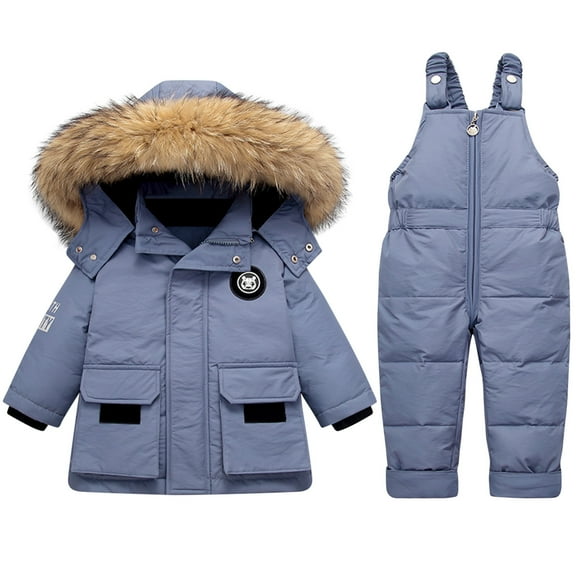 Baby Girls Snowsuit Toddler Winter Hooded Down Jacket Coat Snow Pants Kids Warm Hoodie Coat Jacket and Snow Pants Trousers 2 Pieces Ski Set