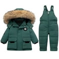 thumbnail image 1 of Baby Girls Snowsuit Toddler Winter Hooded Down Jacket Coat Snow Pants Kids Warm Hoodie Coat Jacket and Snow Pants Trousers 2 Pieces Ski Set, 1 of 5