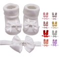 thumbnail image 1 of Baby Girls Sock‑Shoe & Headband Set, Newborn Soft‑Sole Princess Socks with Bow, Matching Bow Hairband, Infant Gift Slipper‑Socks Floor Socks for Photo‑Shoot, 1 of 6