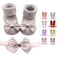 thumbnail image 1 of Baby Girls Sock‑Shoe & Headband Set, Newborn Soft‑Sole Princess Socks with Bow, Matching Bow Hairband, Infant Gift Slipper‑Socks Floor Socks for Photo‑Shoot, 1 of 5