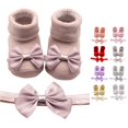 thumbnail image 1 of Baby Girls Sock‑Shoe & Headband Set, Newborn Soft‑Sole Princess Socks with Bow, Matching Bow Hairband, Infant Gift Slipper‑Socks Floor Socks for Photo‑Shoot, 1 of 6
