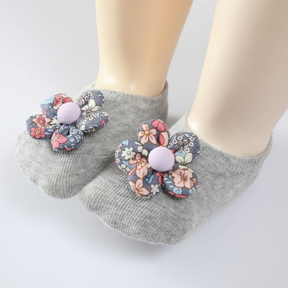 Baby Girls Socks 3D Flower Cotton Anti-slip Socks Ankle Sock for Newborn Infant Toddlers Kids, 0-2T