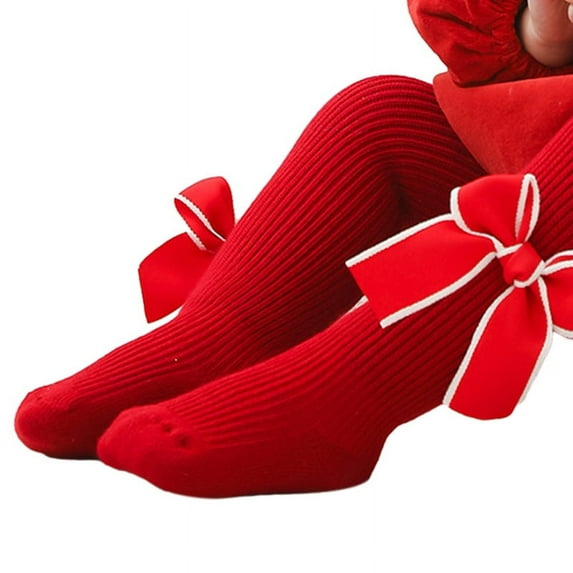 Baby Girls Soft Knee High Socks Bowknot Tube Knit Cotton Long Stockings Uniform Leggings for Infants Toddlers