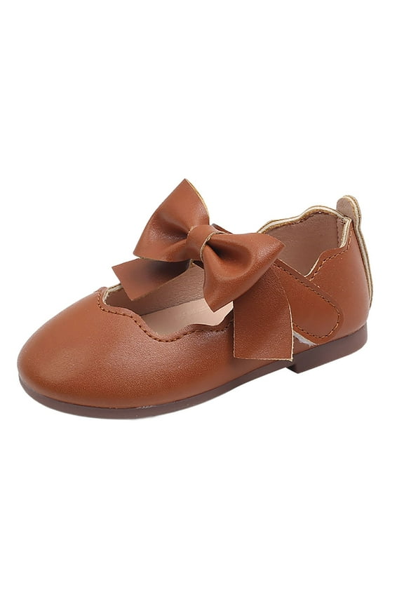 Baby Girls Soft Sole Bowknot Princess Wedding Dress Mary Jane Ballet Flat Shoes Easter Lightweight Baby Slip On Sneaker Brown 10.5 Little Child