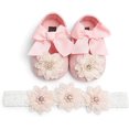 thumbnail image 1 of Baby Girls Soft Sole Floral Mary Jane Flats Infant Princess Prewalkers Toddler Wedding Dress Shoes with Headband, 1 of 6