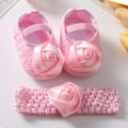 thumbnail image 1 of Baby Girls Soft Sole Floral Mary Jane FlatsToddler Soft Sole Walking Shoes Headband Set ​Infant Princess Prewalkers Toddler Wedding Dress Shoes with Headband, 1 of 12