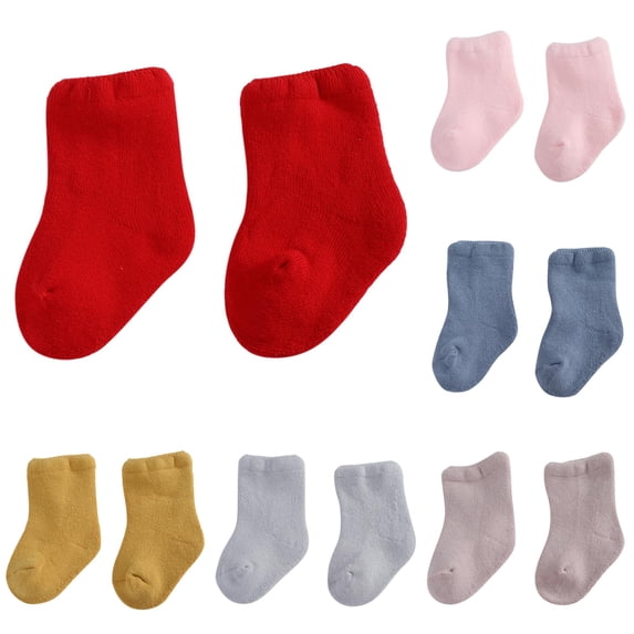 Baby Girls Solid Crew Socks, Infant Soft Thick Ankle‑High Floor Socks, Toddler Warm Casual Slipper Socks for Newborn Indoor Home Daily Wear