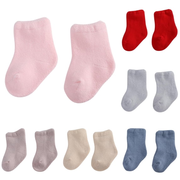 Baby Girls Solid Crew Socks, Infant Soft Thick Ankle‑High Floor Socks, Toddler Warm Casual Slipper Socks for Newborn Indoor Home Daily Wear