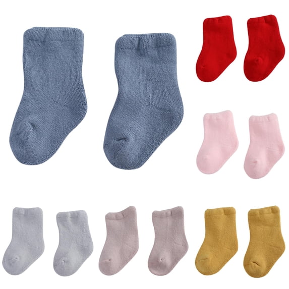 Baby Girls Solid Crew Socks, Infant Soft Thick Ankle‑High Floor Socks, Toddler Warm Casual Slipper Socks for Newborn Indoor Home Daily Wear