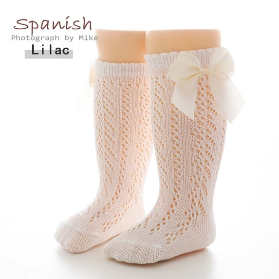 Baby Girls' Spanish Style Knee High Socks - Bow-Accented Mesh Long Stockings for & Toddlers (0-7 Years)
