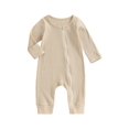 thumbnail image 1 of Baby Girls Spring Autumn Casual Jumpsuit Solid Color Long Sleeve Oblique Zipper Ribbed Romper, 1 of 9
