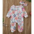 thumbnail image 1 of Baby Girls Spring Floral Ruffle Snap Footie Pajamas with Headband, 1 of 2
