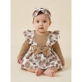 thumbnail image 1 of Baby Girls Spring Outfits Short Sleeve Ribbed Romper + Suspender Skirt + Headband Set Newborn 3 Piece Clothes, 1 of 10