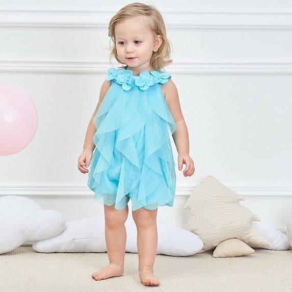 Baby Girls Spring Summer Solid Flower Ruffle Sleeveless Dress Baby Boy Birthday Dress 3-6 Months