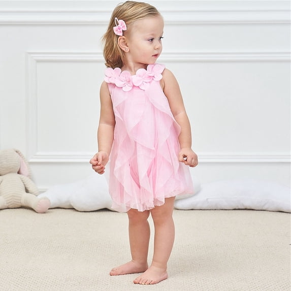 Baby Girls Spring Summer Solid Flower Ruffle Sleeveless Dress Baby Boy Birthday Dress 3-6 Months