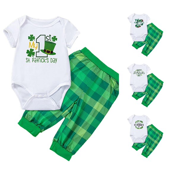 Baby Girls St Day Outfits Set 2PCs Bodysuit Romper Pant Green Clothes 0-24 Months Girl Comfy Outfit Sets