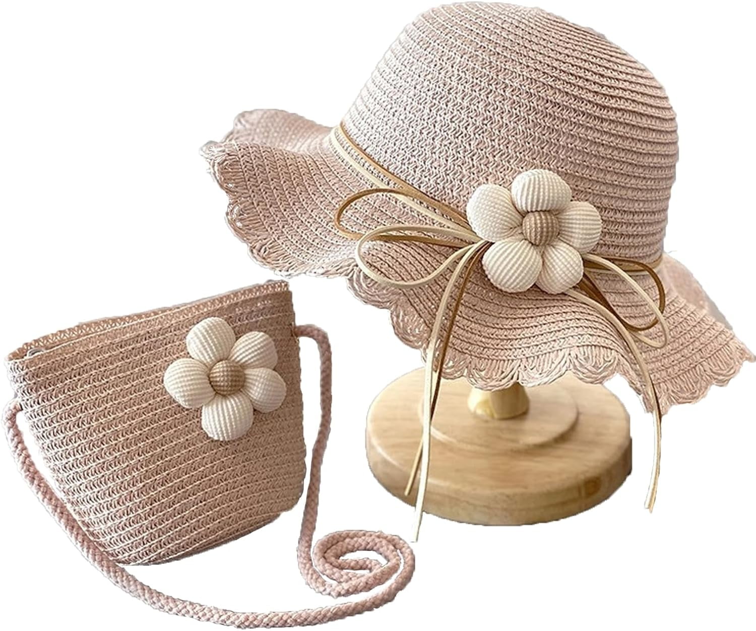 Baby Girls Straw Hat Bag, Flower Sun Hat Beach Bag, Summer Straw Hat