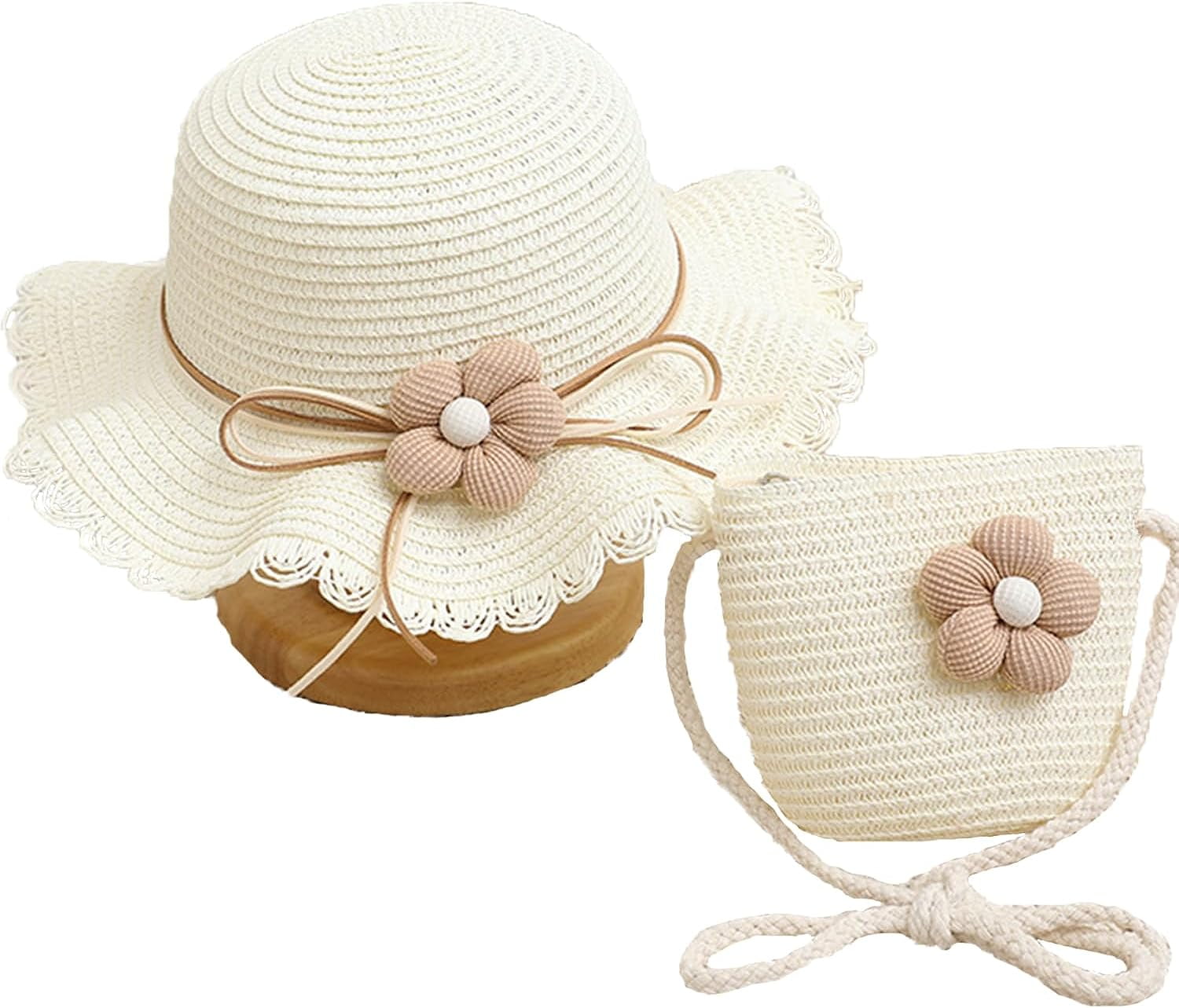 Baby Girls Straw Hat Bag, Flower Sun Hat Beach Bag, Summer Straw Hat