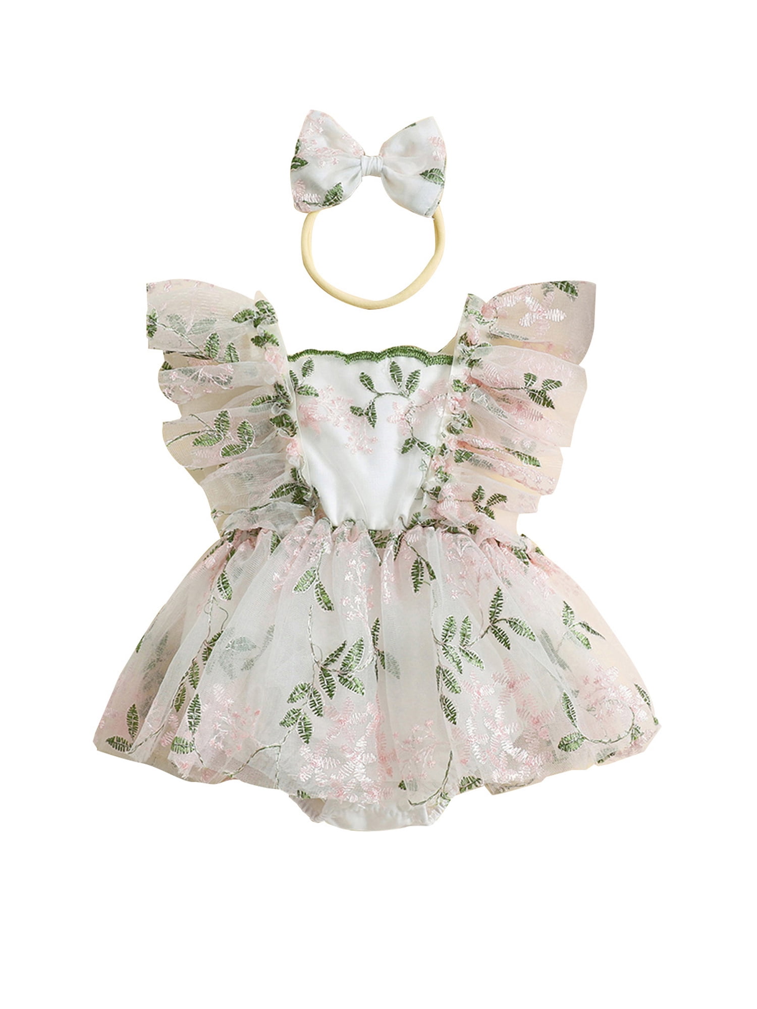 Summer Arrival Baby Girls Fly Sleeves Flowers Pattern Bodysuit main image 0