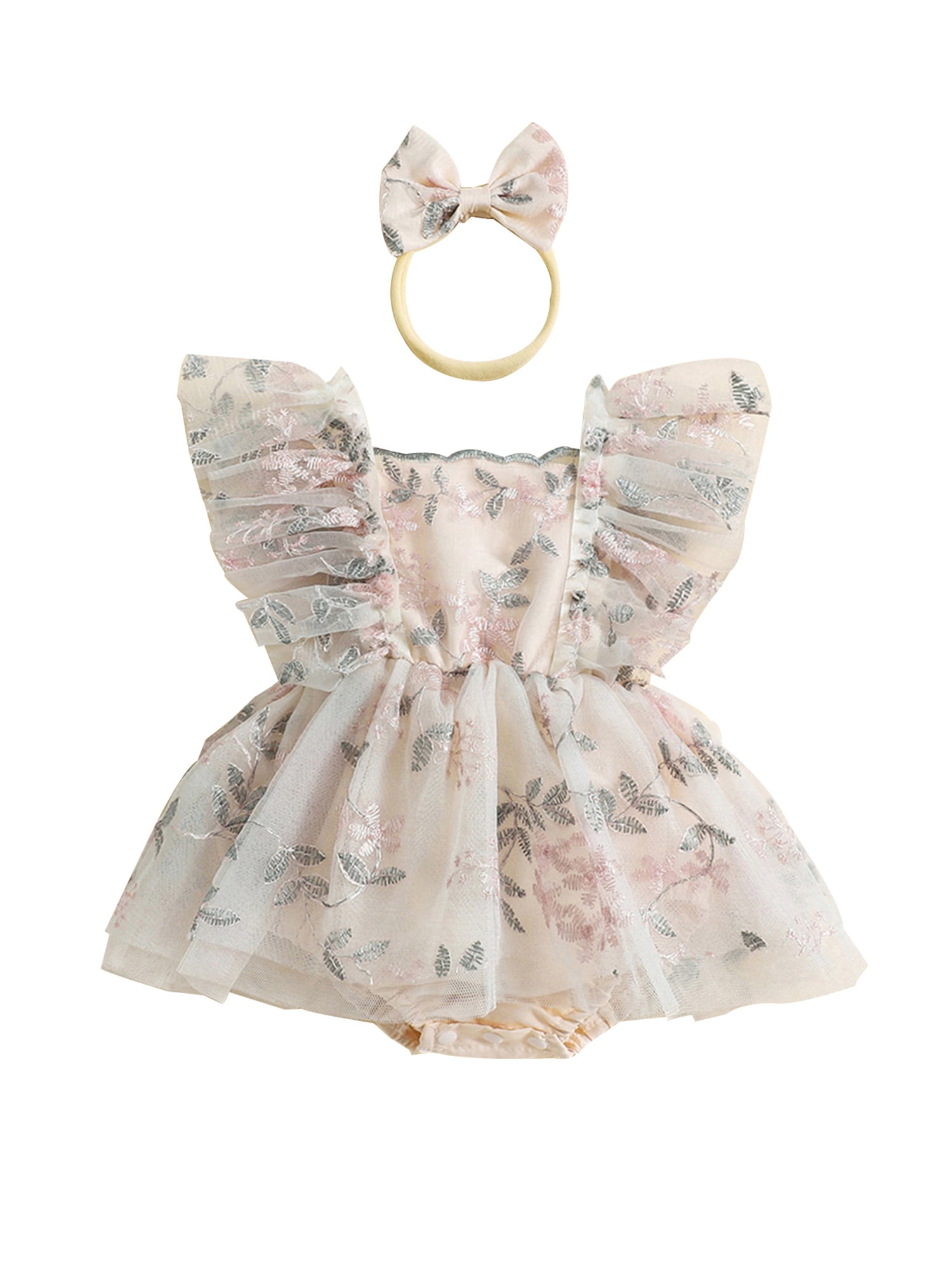 Tuta Estiva In Mesh Con Paillettes Per Neonata – Maniche A Campana, Abitino Per Gattonare, Poliestere E Spandex, Vestiti Carini Per Bambina 0-24 Mesi - 4