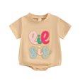 thumbnail image 1 of Baby Girls Summer Casual Romper Short Sleeve Crewneck Letter Embroidery Romper Tops, 1 of 10