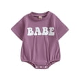 thumbnail image 1 of Baby Girls Summer Casual Romper Short Sleeve Round Neck Letter Print Loose Fit Playsuit, 1 of 9
