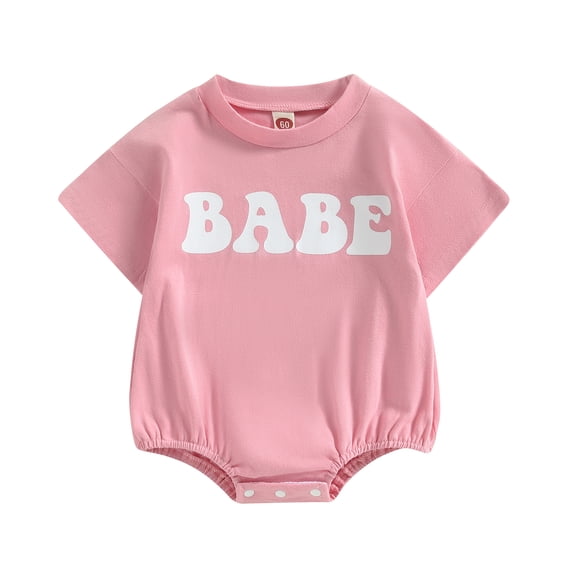 Baby Girls Summer Casual Romper Short Sleeve Round Neck Letter Print Loose Fit Playsuit