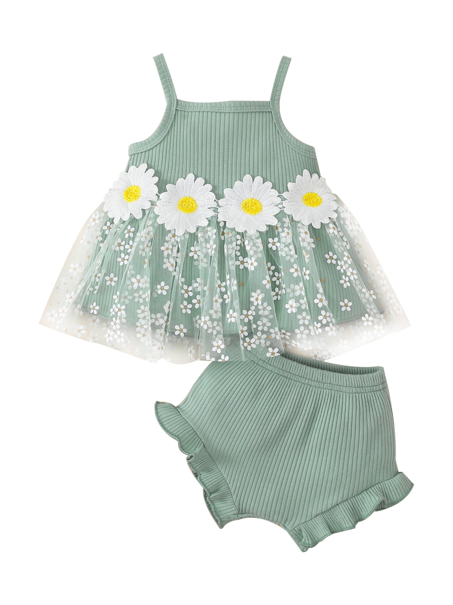 Baby Girls Summer Clothes Set Toddler Sleeveless Sling Daisy Tulle