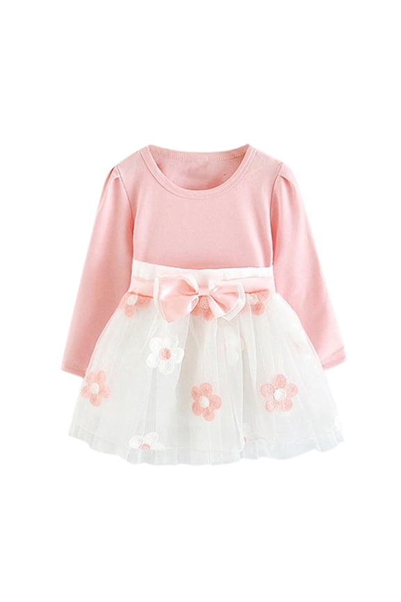 Baby Girls Summer Clothes Toddler Baby Cute Long Sleeve Floral Printed Patchwork Dresses Children Beach Dress