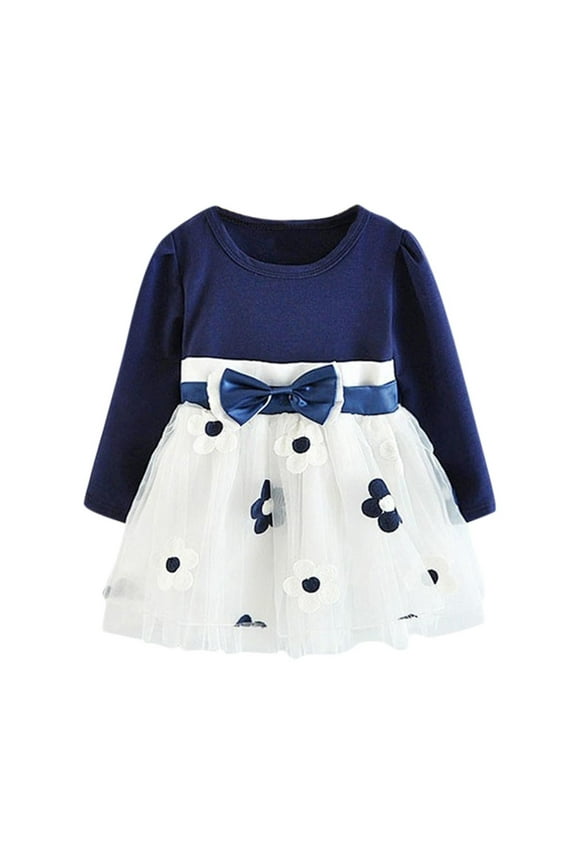 Baby Girls Summer Clothes Toddler Baby Cute Long Sleeve Floral Printed Patchwork Dresses Children Beach Dress