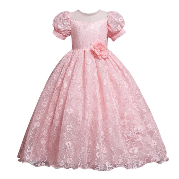 Baby Girls Summer Clothes Toddler Baby Short Sleeve Floral Trailing Birthday Party Gown Dresses Children Princess Dress