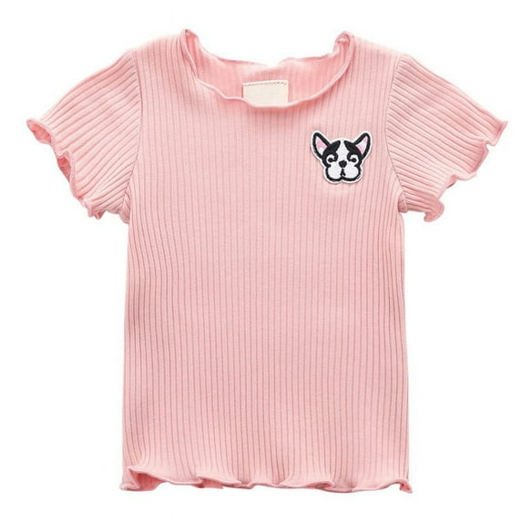 Baby Girls Summer Cotton Solid Print T-shirt Tops Blouse, Short Sleeve Children Casual Tee Shirts