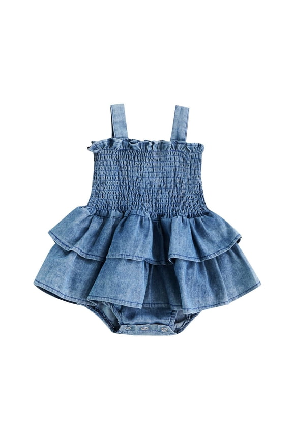 Baby Girls Summer Denim Romper Clothes Dress Newborn Onesie Sunsuit One-Piece Jumpsuits Outfits