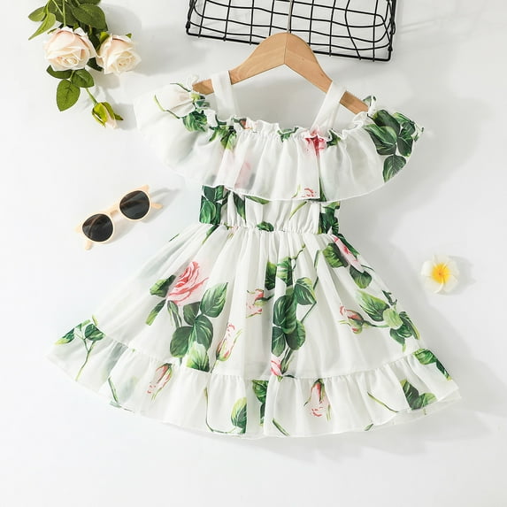 Baby Girls Summer Floral Dress Beachwear Off Shoulder Sundress Skirt 6M-5Y