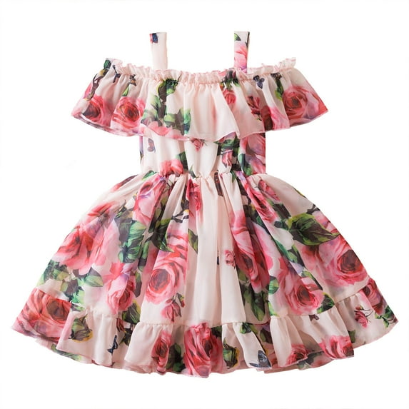 Baby Girls Summer Floral Dress Beachwear Off Shoulder Sundress Skirt 6M-5Y