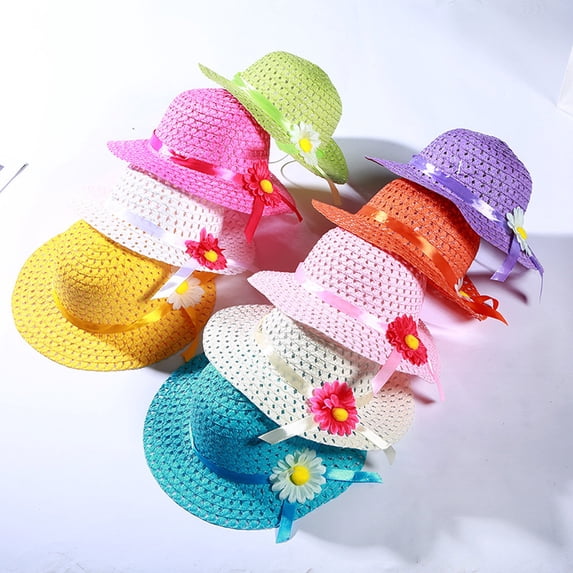 Baby Girls Summer Floral Straw Visor Sun Hat Beach Protection