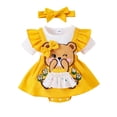 thumbnail image 1 of Baby Girls Summer Romper Dress Flying Sleeve Cartoon Doll Flower Embroidery Romper with Headband, 1 of 10