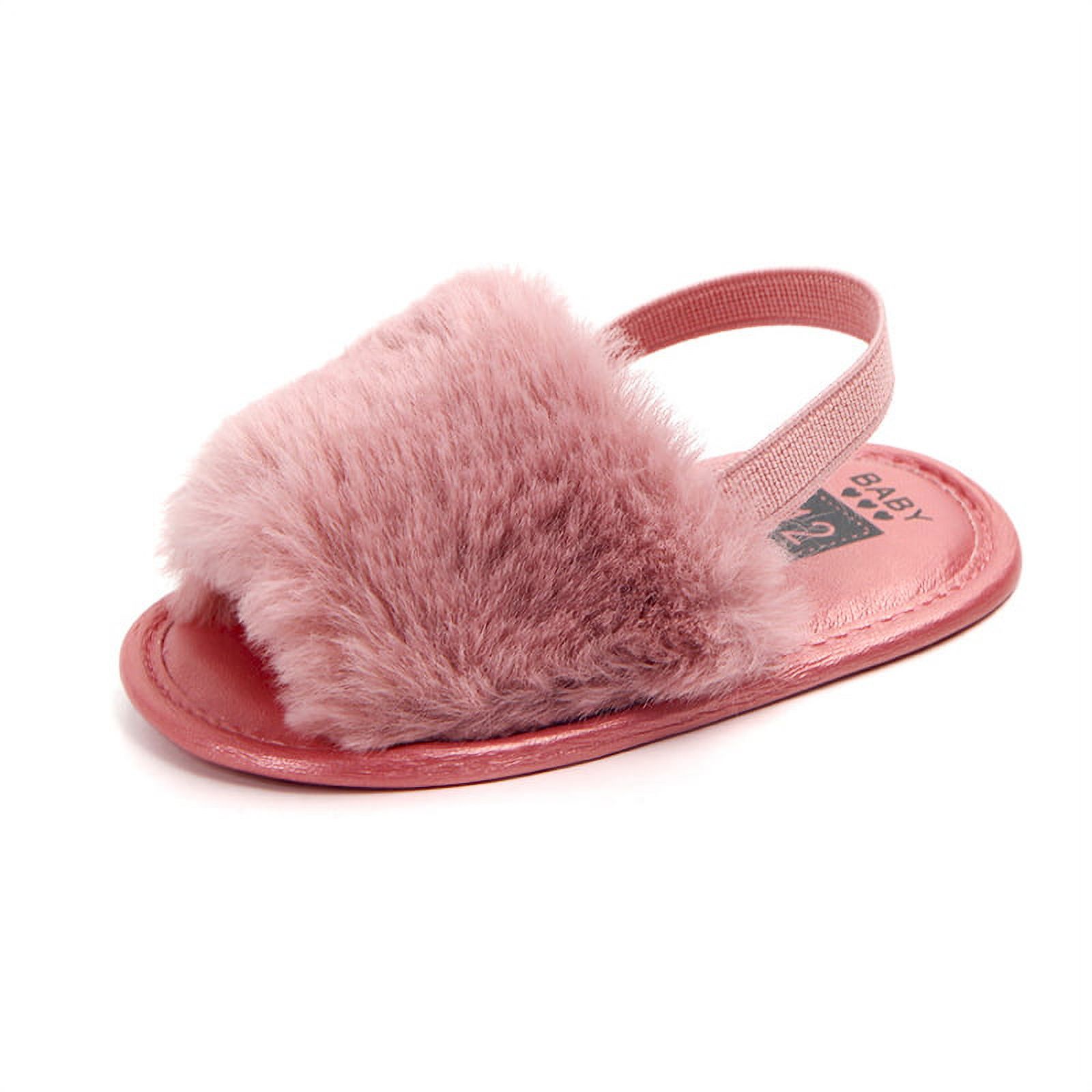 Baby Girls Summer Sandals Non Slip Soft Sole Infant Dress Shoes Newborn Toddler Furry Fur First Walker Crib Shoes House Slipper - image 1 of 5