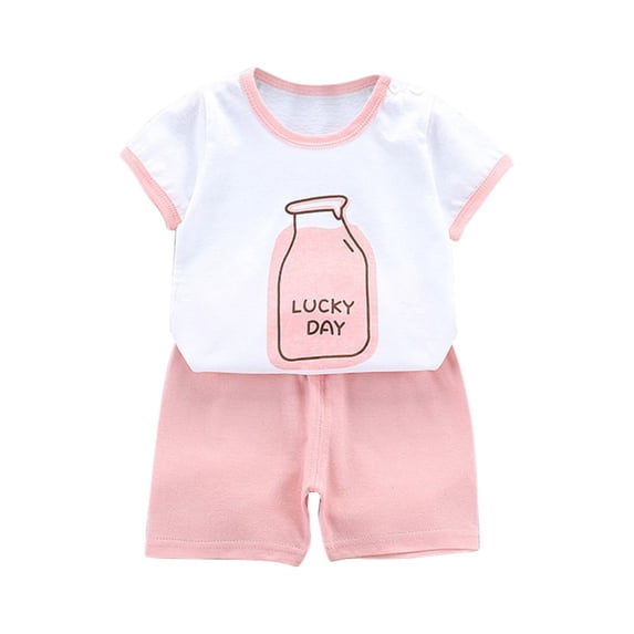 Baby Girls Summer Short Set Cotton Outfits Toddler Girls T-Shirt and Shorts Set