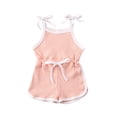 thumbnail image 1 of Baby Girls Summer Sleeveless Romper Ribbed Knit Solid Color Lace-up Jumpsuit, 1 of 9