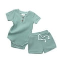 thumbnail image 1 of Baby Girls Summer Solid Ribbed Short Sleeve Romper Bodysuit Shorts Set Outfits Young Girl Clothes 0-3 Months, 1 of 2