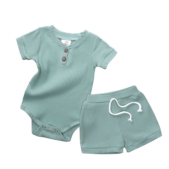 Baby Girls Summer Solid Ribbed Short Sleeve Romper Bodysuit Shorts Set Outfits Young Girl Clothes 0-3 Months