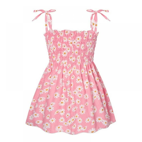 Baby Girls Sundress, Summer Toddler Sling Sleeveless Straps Cute Floral Princess Dresses , Pink