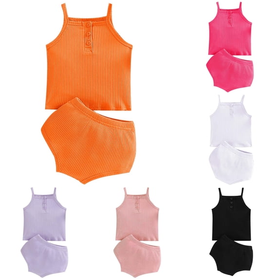 Baby Girls Suspenders Solid Crop Tops Short Clothes Outfits Set School Shirts for Girls 3-4 Years