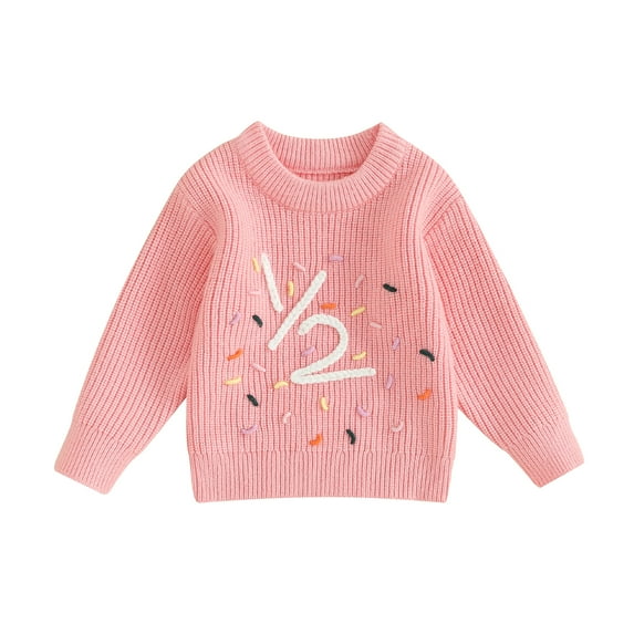 Baby Girls Sweater 1/2 Birthday Clothes Number Embroidery Crew Neck Long Sleeve Pullovers Infant Jumpers Tops