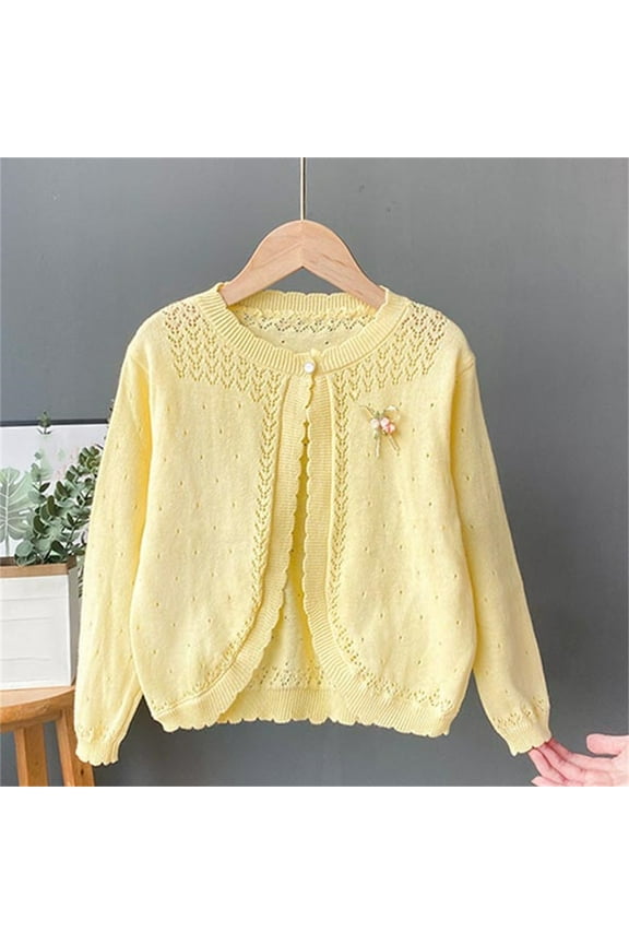 Baby Girls Sweater Coat Toddler Kid Clothes Knitted Colorful Solid Sweater Cardigan Coat Tops Kawaii Clothes Little Girls Boys Aran Cardigan Toddler Cable Knitted Crew Neck Button Yellow 2-3 Years