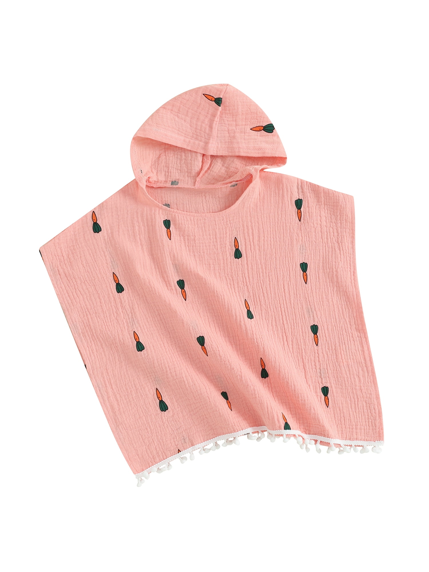 Baby Girls Swimsuit Cover up Cherry/Carrot/Cactus Print Hoodie Beach