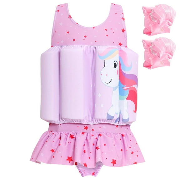 Baby Girls Swimsuit with Floatation Toddler One Piece Swimsuits Kids Swim Vest Swimwear Float Suit