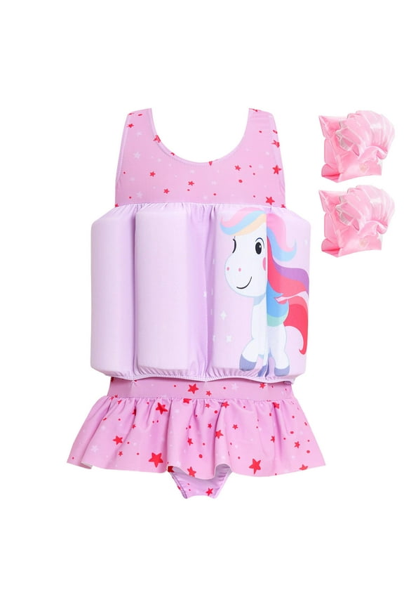 Baby Girls Swimsuit with Floatation Toddler One Piece Swimsuits Kids Swim Vest Swimwear Float Suit